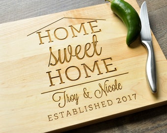 Home Sweet Home Cutting Board, Engraved Cutting Board, Custom Personalized Wedding Gift, Housewarming Gift, Anniversary Gift, Realtor Gift