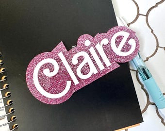 Personalized Pink Glitter Locker Magnet | Custom Acrylic Name