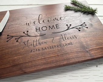 Personalisiertes Holzschneidebrett, Einzugsgeschenk, individuell graviertes Küchenutensil