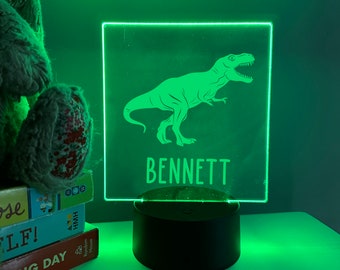 Personalized Kids Dinosaur Night Light, T Rex Dino, Color Changing Acrylic Nightlight, Boys Birthday Gift, Boys Bedroom Decor, Nursery