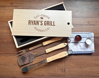 BBQ Set, Personalized Barbecue Grill Tool Set, Father's Day Gift, Engraved BBQ Grilling Set, Grilling Tools, Grilling Gift, Gift for Him