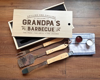 BBQ Set, Personalized Barbecue Grill Tool Set, Father's Day Gift, Engraved BBQ Grilling Set, Grilling Tools, Grilling Gift, Gift for Him
