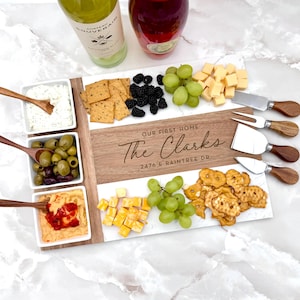 Real Estate Closing Gift, Housewarming Gift, New Home Gift, Personalized Charcuterie Board, Wood Marble Charcuterie Board, Logo Advertising