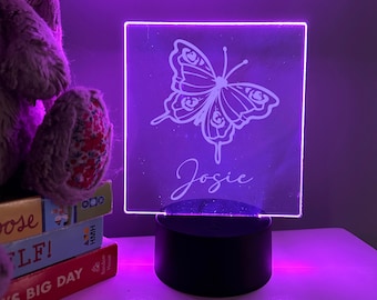 Personalized Kids Butterfly Night Light, Color Changing Acrylic Nightlight, Girls Birthday Gift, Girls Bedroom Decor, Nursery, Custom Name