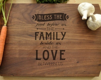 Bless The Food Cutting Board - Christian Cutting Board, Personalized Wedding Gift, Housewarming Gift, Bible Verse Cutting Board, Family Love