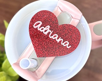 Personalized Valentine Hearts Tumbler Name Tag, 30 oz 40 oz Tumbler Plate Topper, Tumbler Lid Tag, Custom Tumbler Tag, Acrylic Name Plate