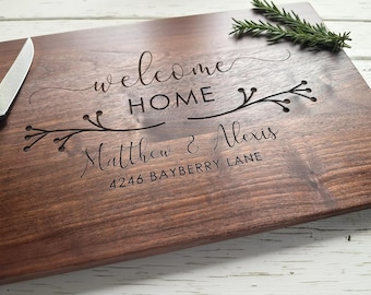 Tabla de cortar de madera grabada personalizada, regalo ideal para agentes inmobiliarios en caso de inauguración de una casa.