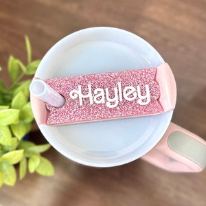 Personalized Pink Doll Tumbler Name Tag, 30 oz 40 oz Tumbler Plate Topper, Tumbler Lid Tag, Custom Tumbler Tag, Acrylic Name Plate