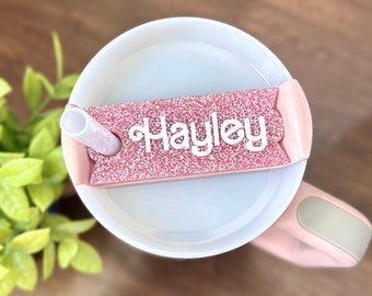 Personalized Pink Doll Tumbler Name Tag, 30 oz 40 oz Tumbler Plate Topper, Tumbler Lid Tag, Custom Tumbler Tag, Acrylic Name Plate