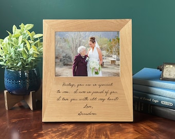 Handwriting Picture Frame, 5x7 Photo Frame, Grandmas Mothers Dads Handwriting, Wedding Gift, Custom Engraved, Gift for Bride, Memorial Gift