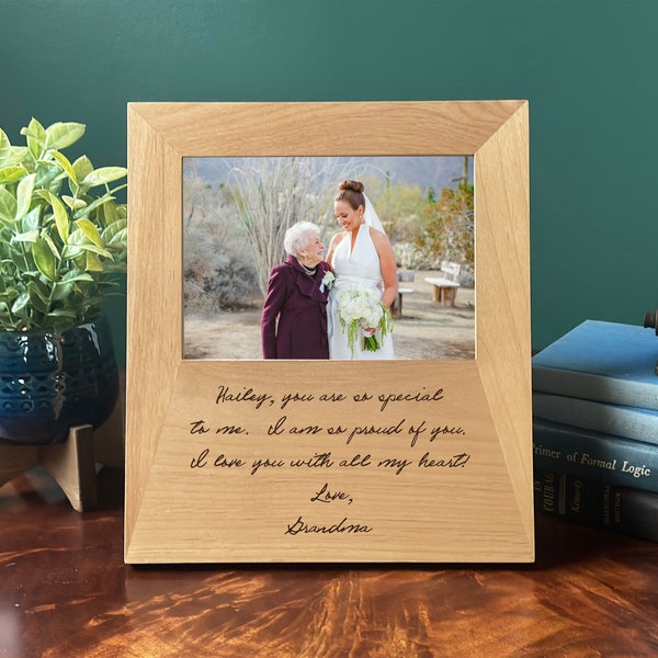 Handwriting Picture Frame, 5x7 Photo Frame, Grandmas Mothers Dads Handwriting, Wedding Gift, Custom Engraved, Gift for Bride, Memorial Gift