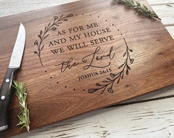 As For Me and My House We Will Serve the Lord Cutting Board - Christian Wedding Gift, Housewarming Gift, Bible Verse Cutting Board