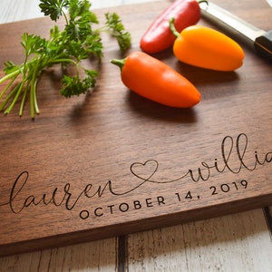 Personalized Cutting Board Wedding Gift, Walnut Charcuterie Board, Unique Couples Gift, Bridal Shower, Engraved Engagement Present