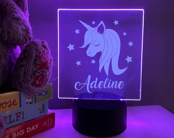 Personalized Kids Unicorn Night Light, Color Changing Acrylic Nightlight, Girls Birthday Gift, Girls Bedroom Decor, Nursery, Custom Name