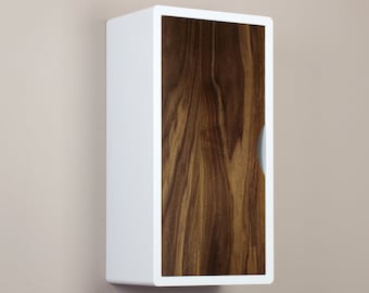 White Floating Cabinet, Wall Shelf with Solid Hardwood Door, Mid-century Modern Cabinet