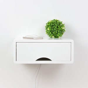 Denali White Floating Nightstand, Wall Mount Bedside Table, Floating Night Stand Shelf