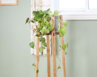 Hardwood Tall Plant Stand For Small Pot, Scandinavian Plant Stand, Modern Flower Pot Stand Shelf