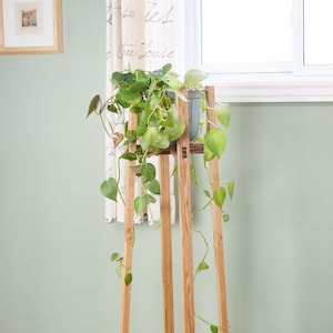 Hardwood Tall Plant Stand For Small Pot, Scandinavian Plant Stand, Modern Flower Pot Stand Shelf