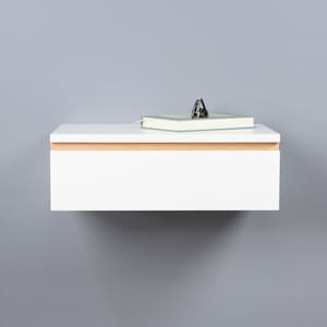 Blanca Sleek Floating Nightstand with Drawer, Lacquer Coating High End Finish Wall Mount Side Table, Floating Bedside Table
