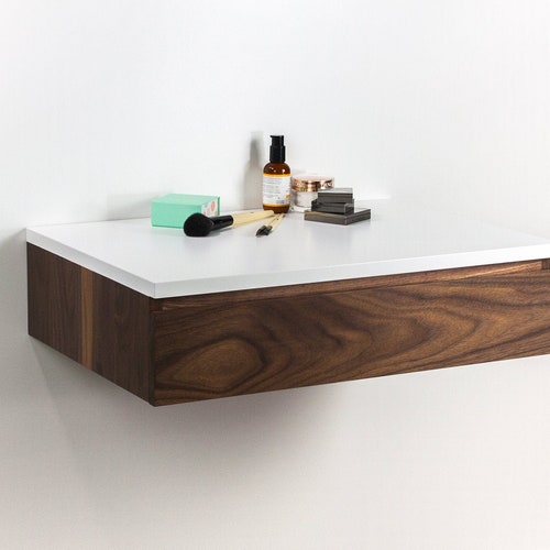 Blanca Walnut Floating Makeup Vanity Drawer Wall Mount Etsy