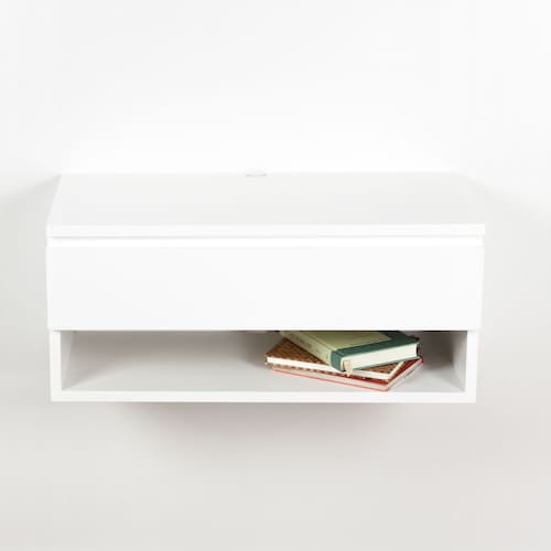 Blanca White Floating Nightstand Drawer Shelf Floating Bed Etsy