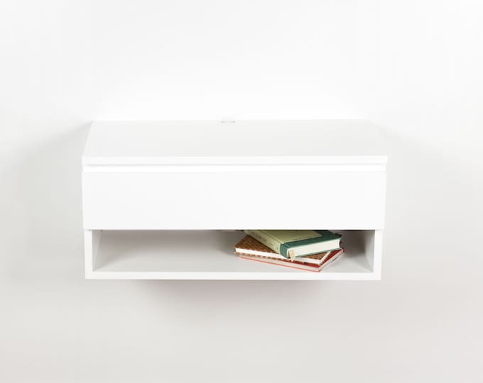 Comodino galleggiante a 1 livello con cassetto per camera da letto di piccole dimensioni, da montare a parete, per riporre oggetti da parete e divano, piccolo comodino mensola