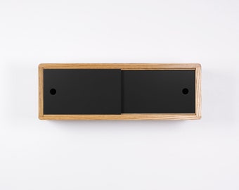 Mid-Century Modern Solid Hardwood Floating Shelf Sliding Doors, Small Floating Cabinet