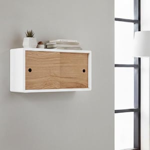 Étagère flottante minimaliste, Armoire à portes coulissantes en bois massif, Étagère murale laquée de qualité supérieure, Organiseur de rangement flottant