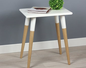 Sleek Modern Hardwood Side Table, White End Table, White Nightstand, Mobile Laptop Stand