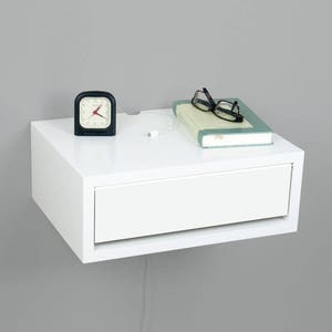 Contemporary Nightstand, Floating Nightstand, Side Table, Bedside Table, Wall Mount Night Stand with a Door White Flat