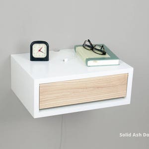 Contemporary Nightstand, Floating Nightstand, Side Table, Bedside Table, Wall Mount Night Stand with a Door Solid Ash