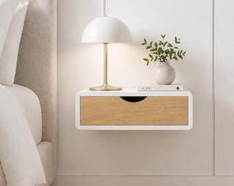 Denali Floating Nightstand Shelf, High End Finish Wall Mount Bedside Table, Small Side Floating Drawer