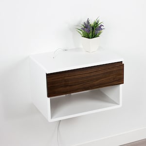 Blanca Walnut Floating Nightstand Shelf – Drawer with Open Shelf