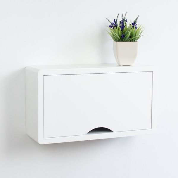 Mini White Floating Cabinet, Small Wall Mount Storage Cabinet Shelf, Bathroom Cabinet, Entryway Cabinet