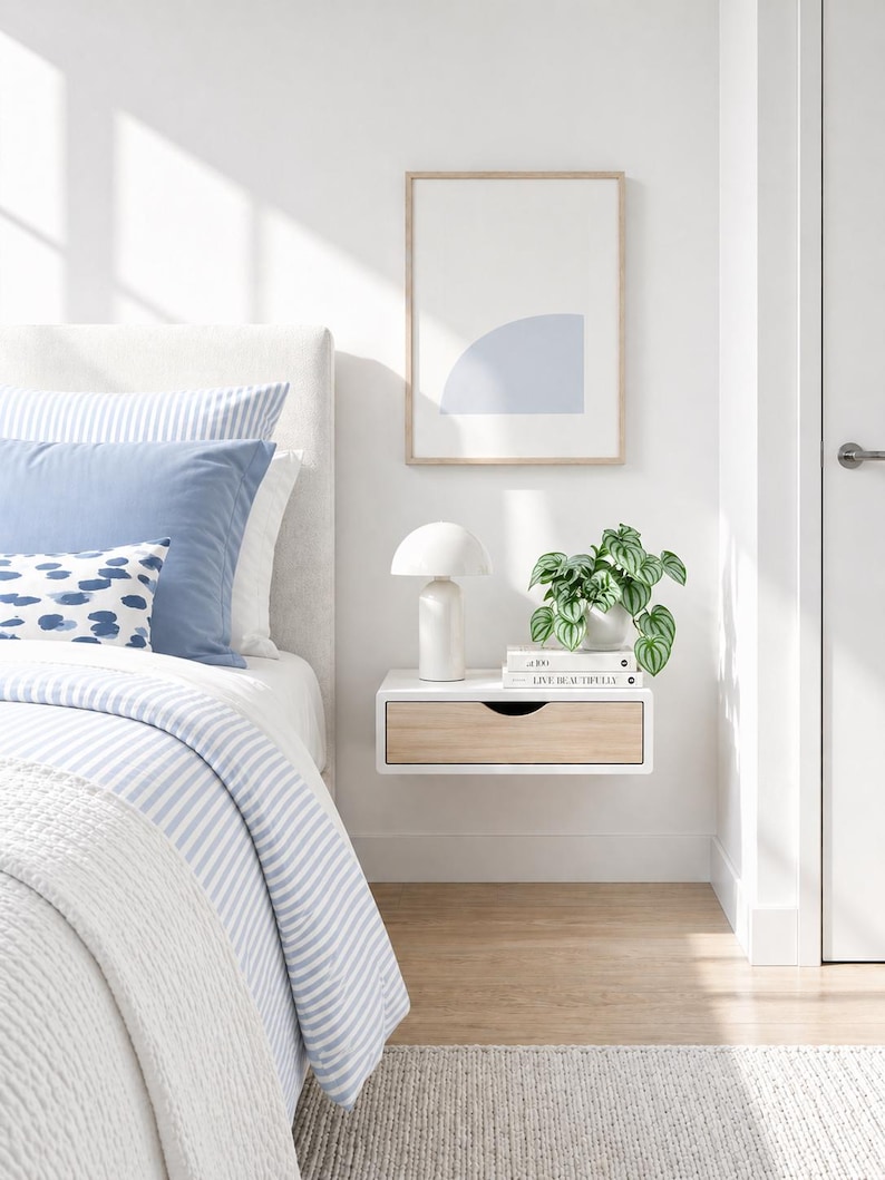 Denali Modern Floating Nightstand Solid Ash Wood Door, High End Finish ...