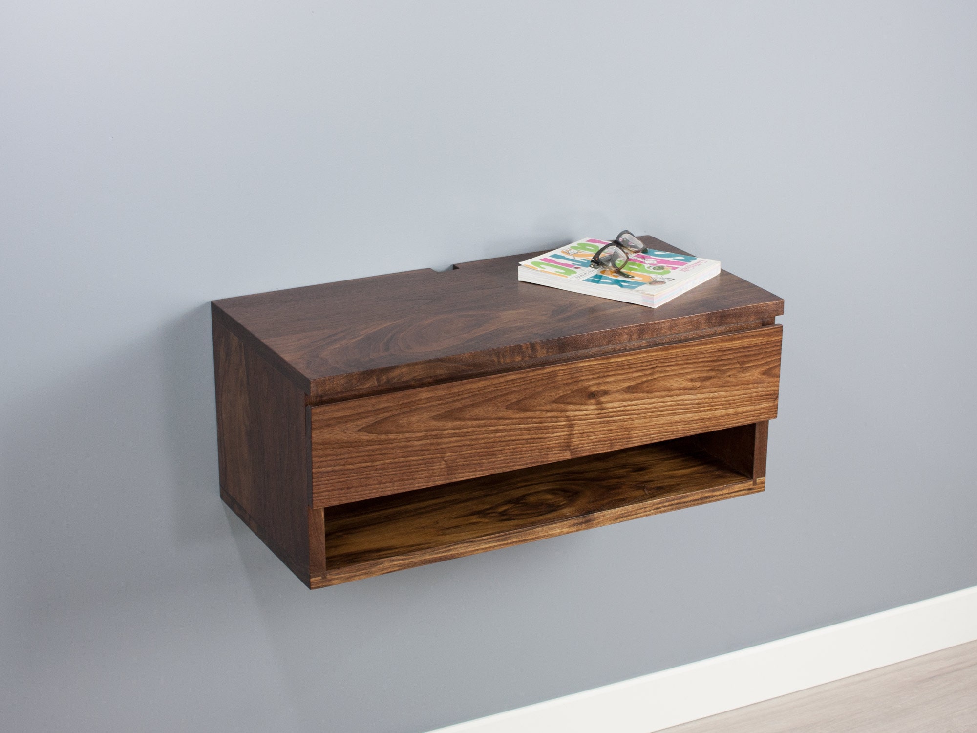 Walnut floating 2024 bedside table