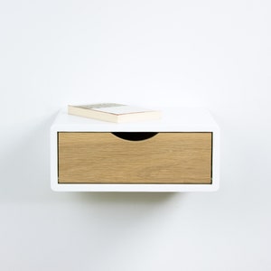 Denali Floating Nightstand Shelf, Lacquer Coating High End Finish Wall Mount Bedside Table, Small Side Floating Drawer