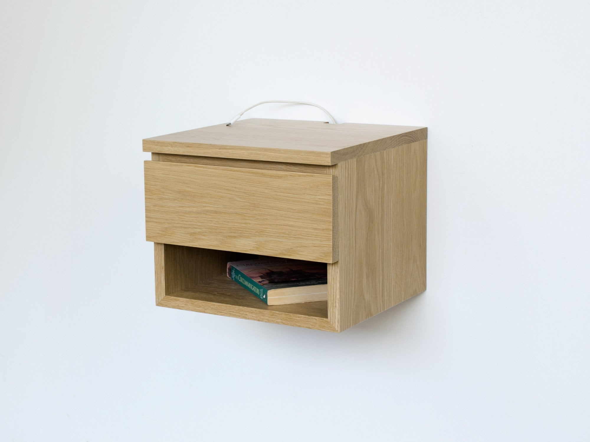 Solid White Oak Floating Nightstand Drawer Shelf, Wall Mount Dresser ...