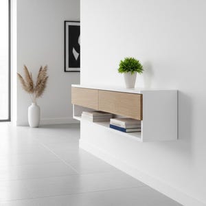 Mesa de console suspensa, acabamento em laca de alta qualidade, gaveta em madeira maciça, armário de entrada montado na parede, aparador suspenso