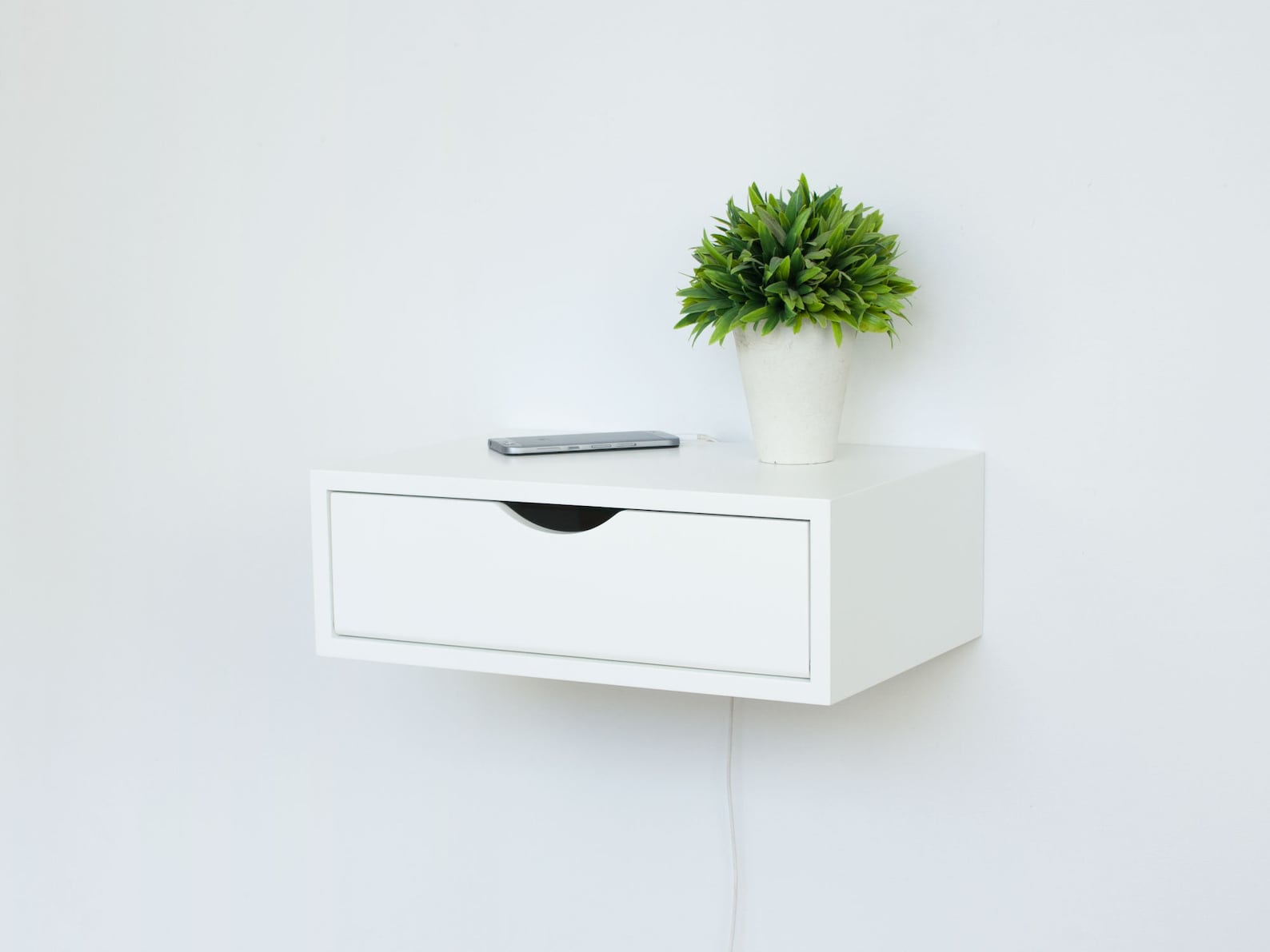 Denali White Floating Nightstand Wall Mount Bedside Table Etsy