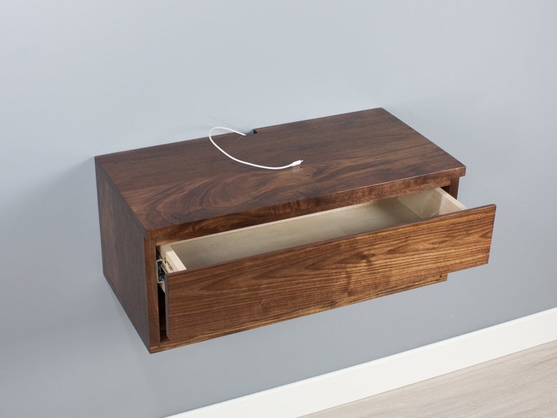 Solid Walnut Floating Nightstand Drawer Shelf Wall Mount Etsy Canada