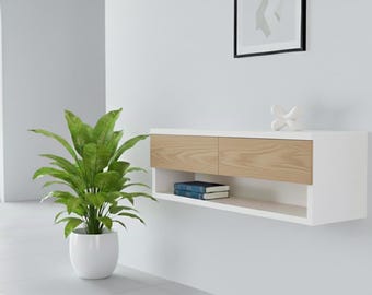 フローティング玄関テーブル、ラッカー塗装の高級仕上げ玄関テーブル、壁掛けオープンシェルフコンソールテーブル