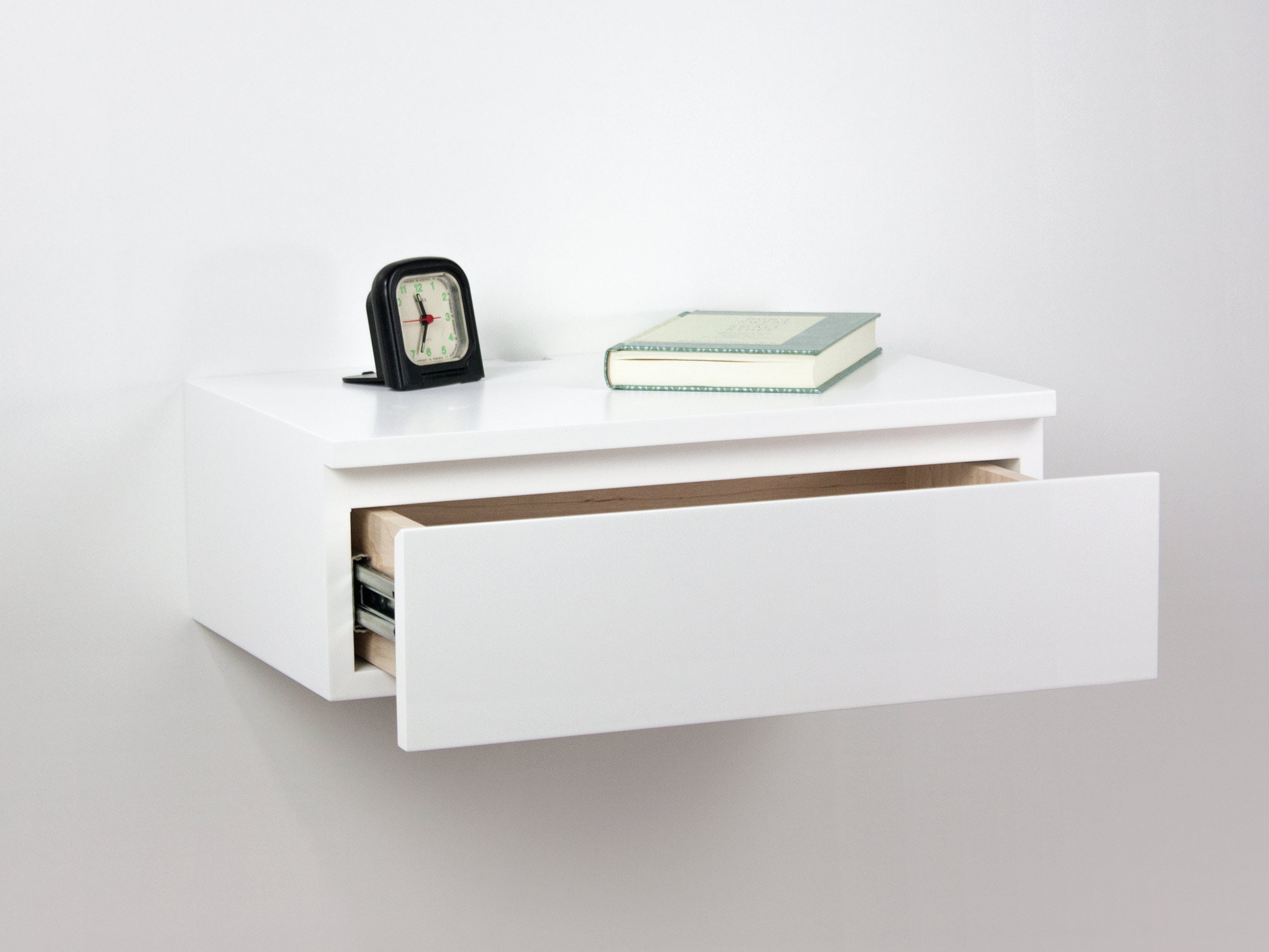Blanca White Floating Nightstand Drawer Wall Mount Bedside Etsy
