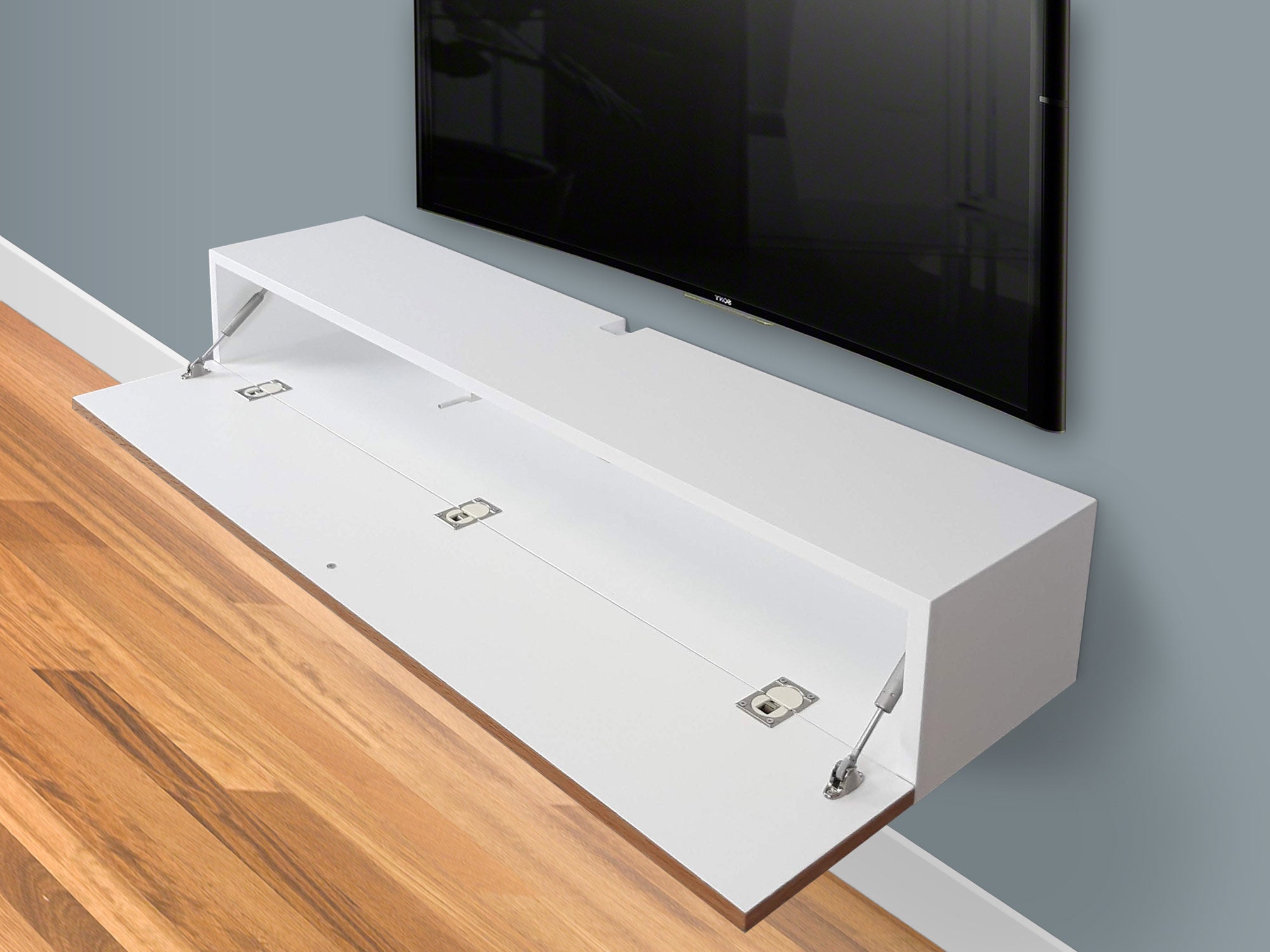 Floating corner sale tv stand white
