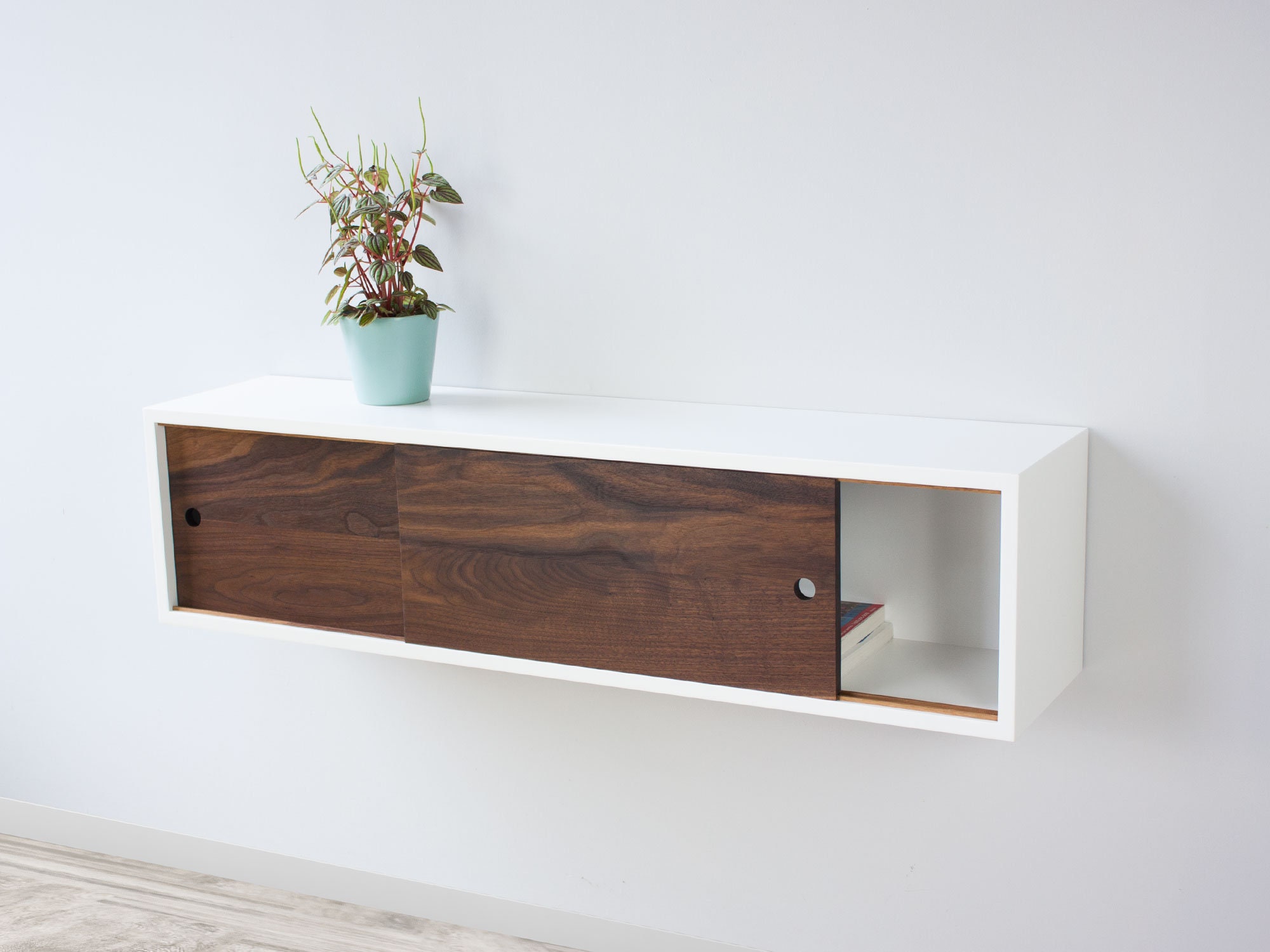 Modern Floating Shelf With Sliding Hardwood Door Floating Etsy UK