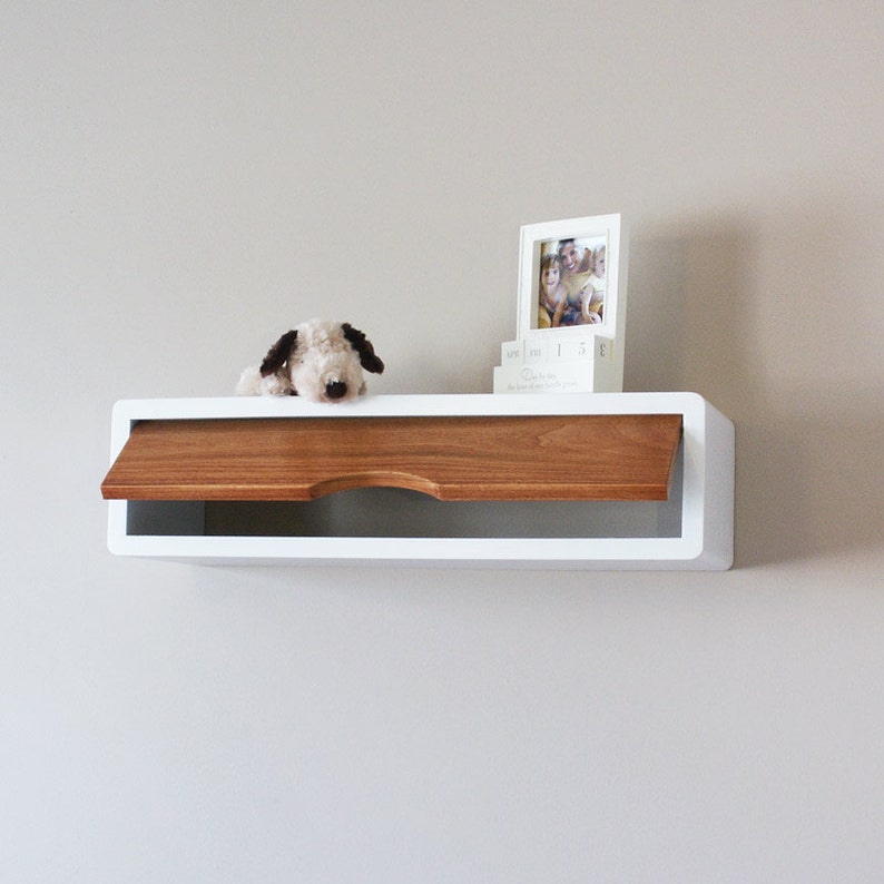 Slim Floating Shelf With Door Mid Century Modern Retro Style Etsy UK