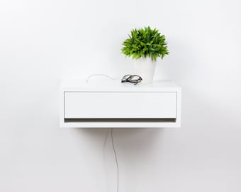 White Lacquer Floating Nightstand, Modern Bedside Table, Dressing Table