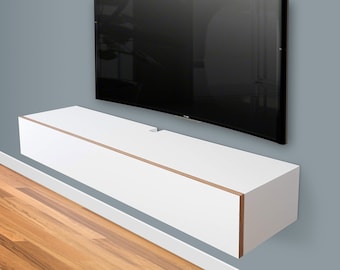 Blanca White Floating Media Console, Lacquer Coating High End Finish Wall Mount TV Stand, Floating Console, 40 IN Long