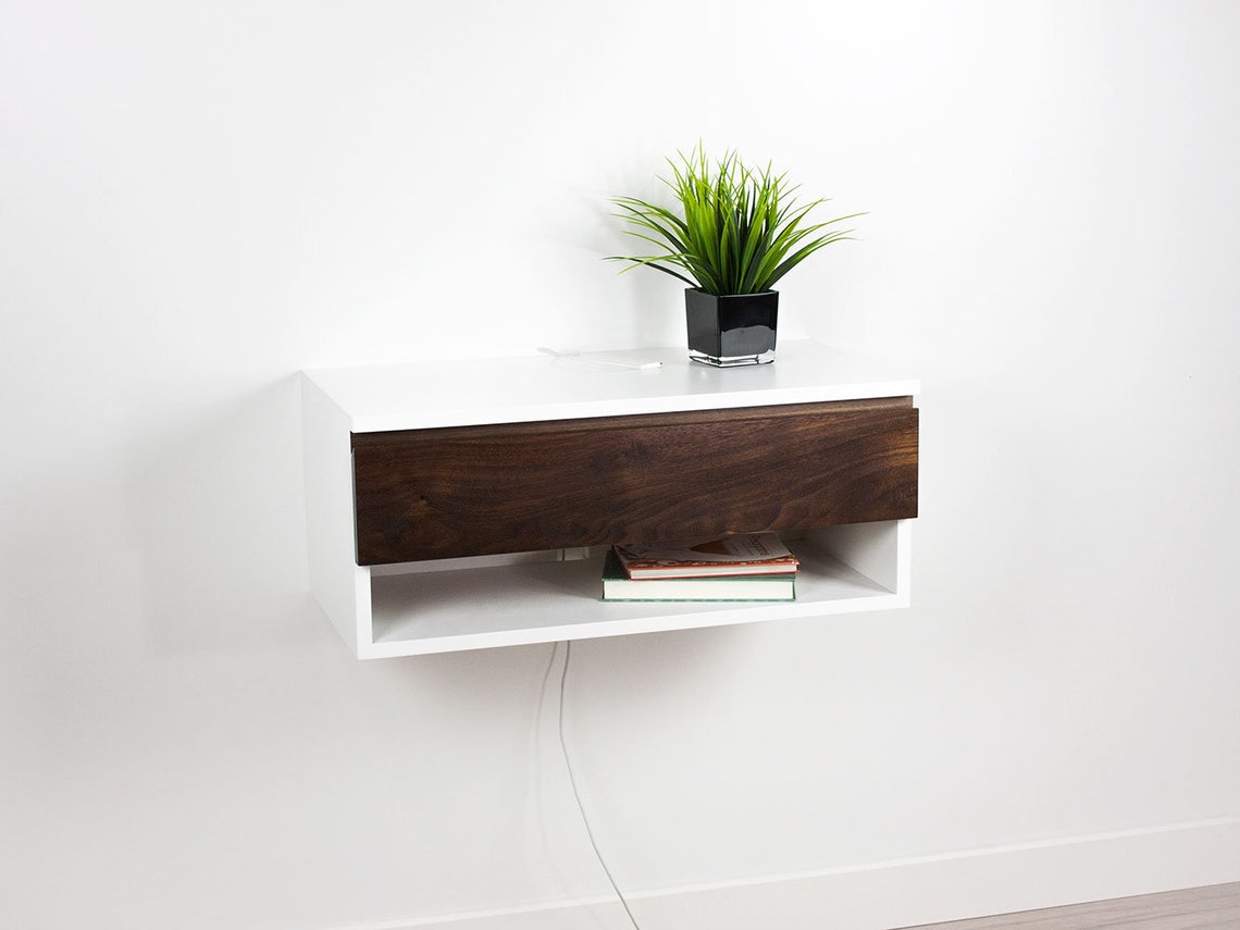 Blanca Walnut Floating Nightstand Wall Mount Dressing Table Etsy Canada