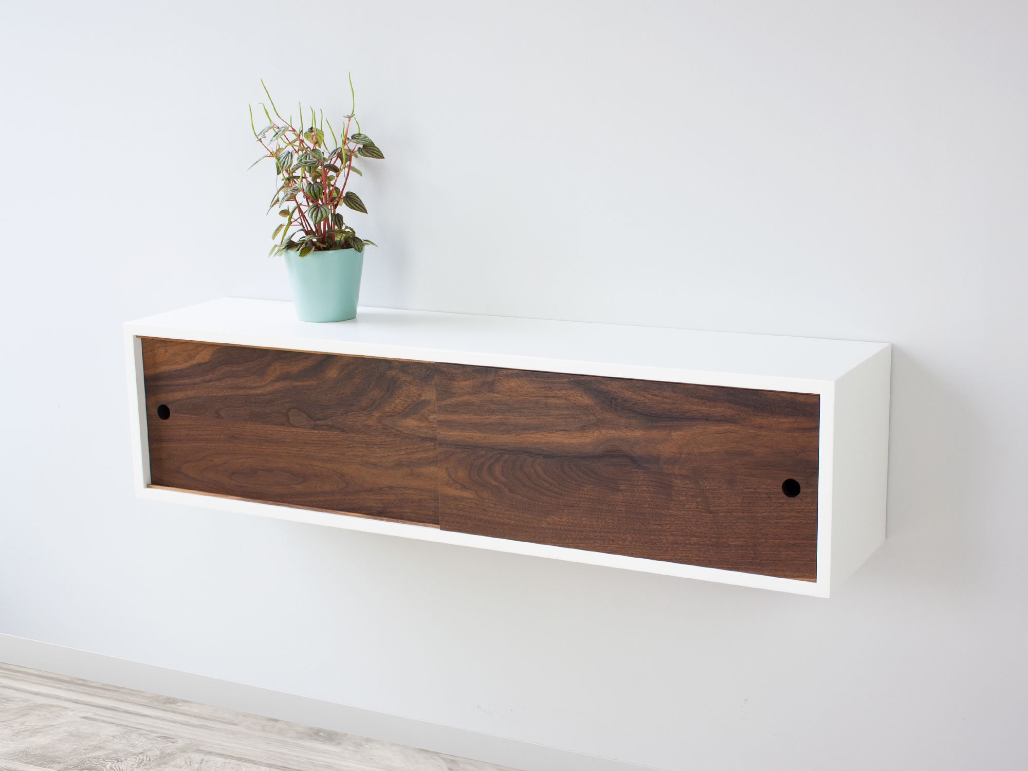 Modern Floating Shelf With Sliding Hardwood Door Floating Etsy